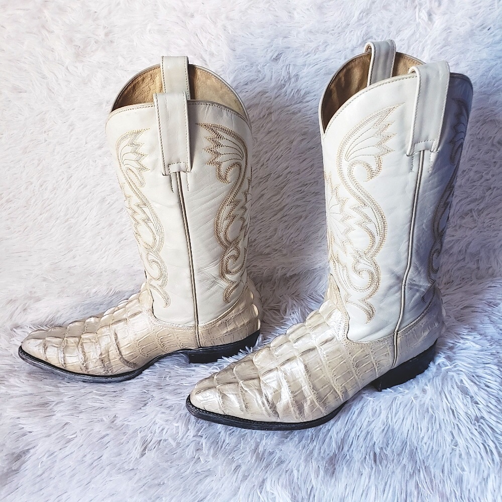 Pearl Off White Caiman Western Boots Mexican Botas